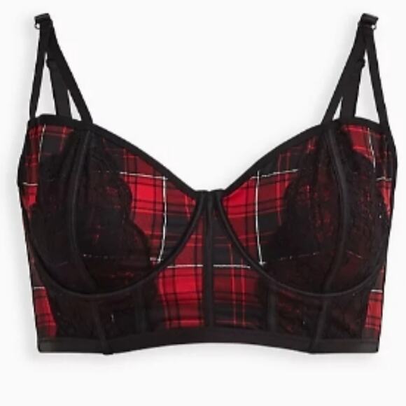 TORRID  UNLINED LONGLINE STRAPPY BRALETTE - PLAID RED SIZE 2 - Picture 5 of 7